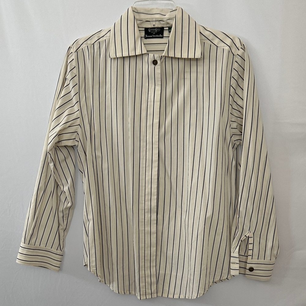 Elegant Cream Striped Button-Down Shirt women’s Size 6